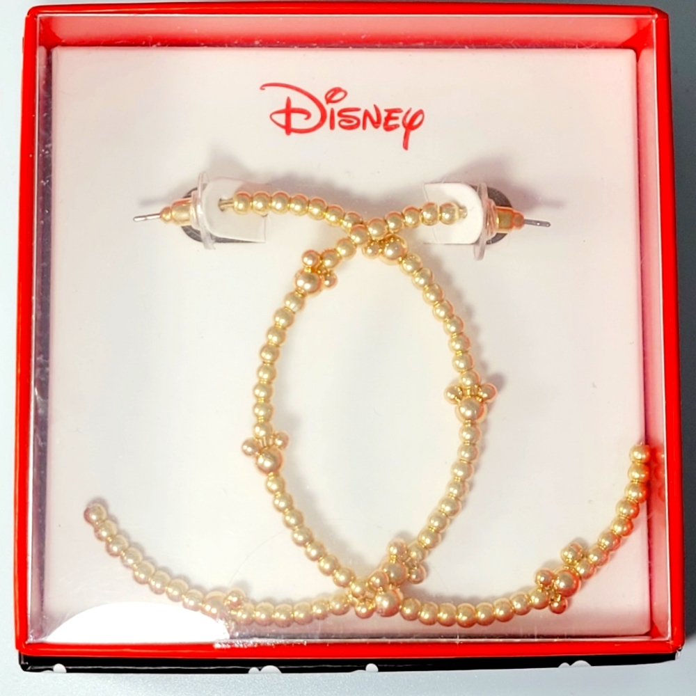 NIB-❤️-Disney-Gold tone-Large BeadsHoops -Mickey Mouse Silhouette at intervals